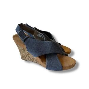 Aerosoles |  "Coco Plush" Women's Denim Blue Wedge Weave Sandals Size 9 Rattan